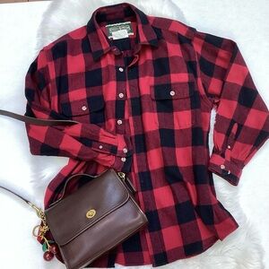 Vintage Field & Stream Shacket Buffalo Check Red and Black Flannel Shirt XL